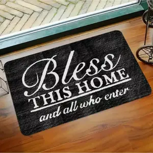 1-piece Set of "Blessings To This Place and All Who Come in And Out" Door Mat Elegant Cursive Welcome Mat Black and White Entrance Mat Suitable for Indoor Hand Washable Floor Mat Decorative Area Rug