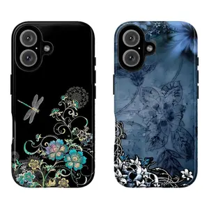Whimsical Grunge Floral Phone Case|Moody Blue & Burgundy Aesthetic Phone Cover For iPhone 17 Pro Max 16 15 14 13 12 11 for Samsung S21 S22 S23 S24 S25 Phone Case|Dark Garden Gothic Vibe Tough Phone Case