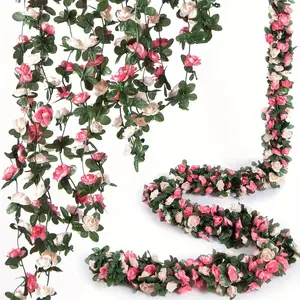 [8pcs Artificial Rose Garland] 8pcs 66FT Artificial Rose Vine Flowers Garland | Spring Pink Flower with Green Leaves for Room, Anniversary Wedding Birthday Valentine's Day