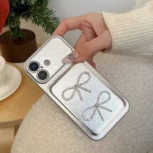 Silver Color Rhinestone Bow Phone Case for iPhone 17pro Max/17pro/17/16pro Max/16pro/16/15/14/13, Durable Fashion Design, Light Thin Anti-Drop