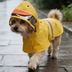 1pc Hooded Waterproof Dog Rain Coat, Transparent Visor, Reflective Strips, Cute Duck Frog Shark Designs, Ideal for Outdoor Walking and Rainy Days, Waterproof Puppy Poncho