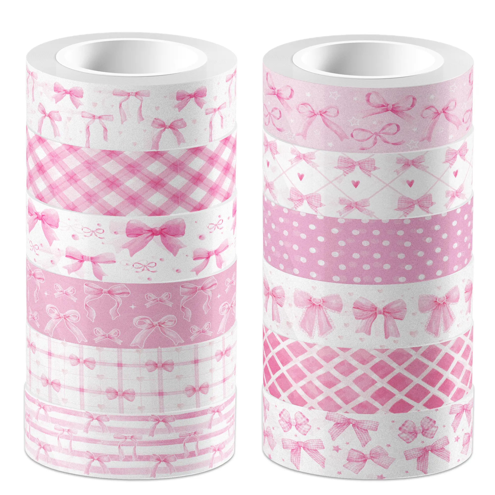 12 Rolls Gothic Black-White & Girly Pink Washi Bow Tape - Plaid, Polka Dot Decorative Tapes for Journaling, Scrapbooking, Best Friend Birthday Party Gifts (Home & Festive Party Supplies)