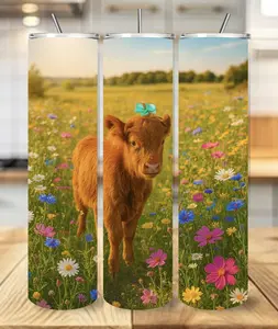 Tulip the Highland Cow 20oz Skinny Tumbler - Farm-Inspired Drinkware with Unique Highland Cow Design, Perfect for Portable Beverages