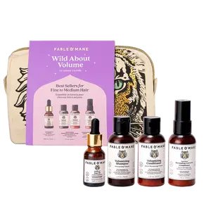 Fable & Mane Wild About Volume Travel Sized Set For Thinning, Fine or Medium Hair Types. Hair Oil, Shampoo, Conditioner and Styler