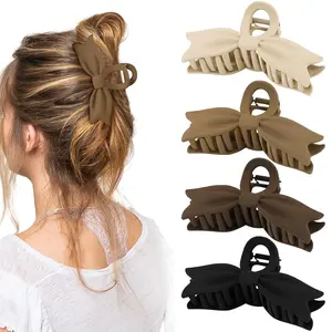 4 Packs Large Claw Bow Hair Clips for Women - Non-Slip  Hold Matte Neutral Stylish Accessories for Thick or Thin Hair