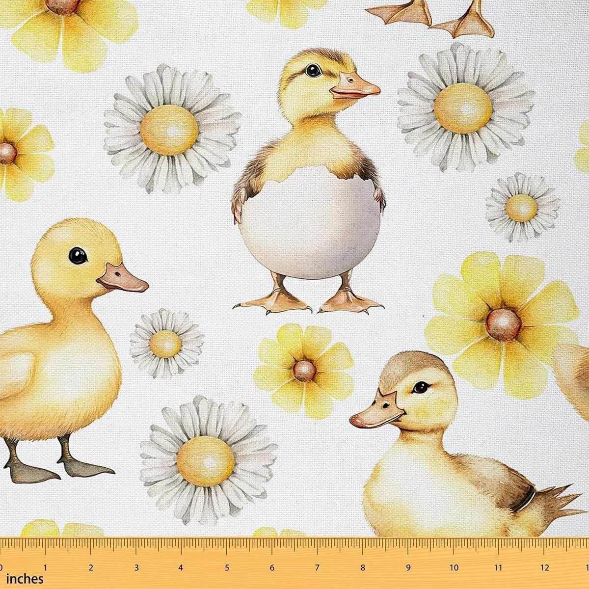 Cute Duck Fabric Cartoon Lovely Animal Groovy Diasy Soft Flannel Polyester Fabric DIY Projects Watercolor Flower Rustic No Stretch Fabric Pre-Cut,Yellow