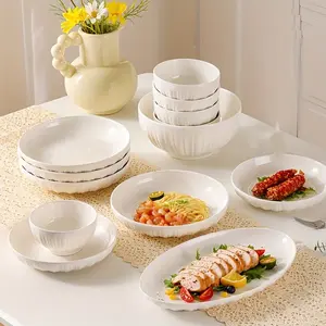 12pcs Ceramic Dinnerware Set, 4 Bowls 4 Plates 4 Spoons, Complete Tableware Set, Dishwasher & Microwave Safe, Home Daily Use
