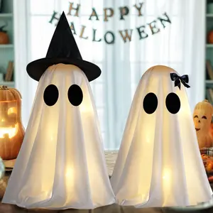 Light Up Halloween Ghost Decorations, Set of 2 DIY Spooky Ghosts Crafts, Scary Ghost for Halloween Decor Indoor Home Mantel Shelf & Tabletop Decor