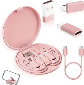 USB-C Travel Adapter Kit with Storage Box SIM Card Holder Lightning to C Micro-USB to C Female Short Cable Fast Charge for iPhone Android