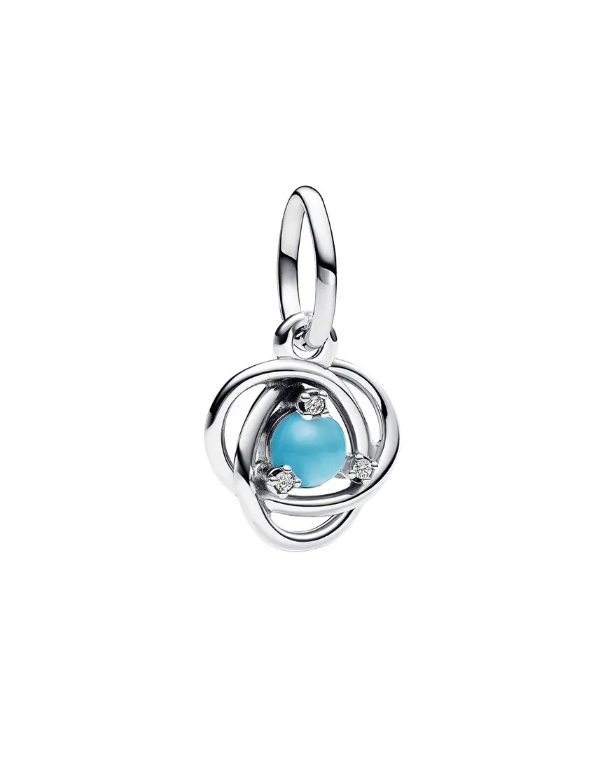 Pandora Moments Silver CZ Turquoise Blue Eternity Circle Dangle Charm