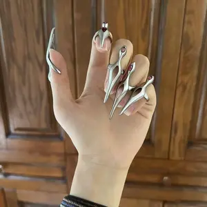 Gothic Silver Claw Nail Ring Set Punk Dark Streetwear Finger Accessory Outfit