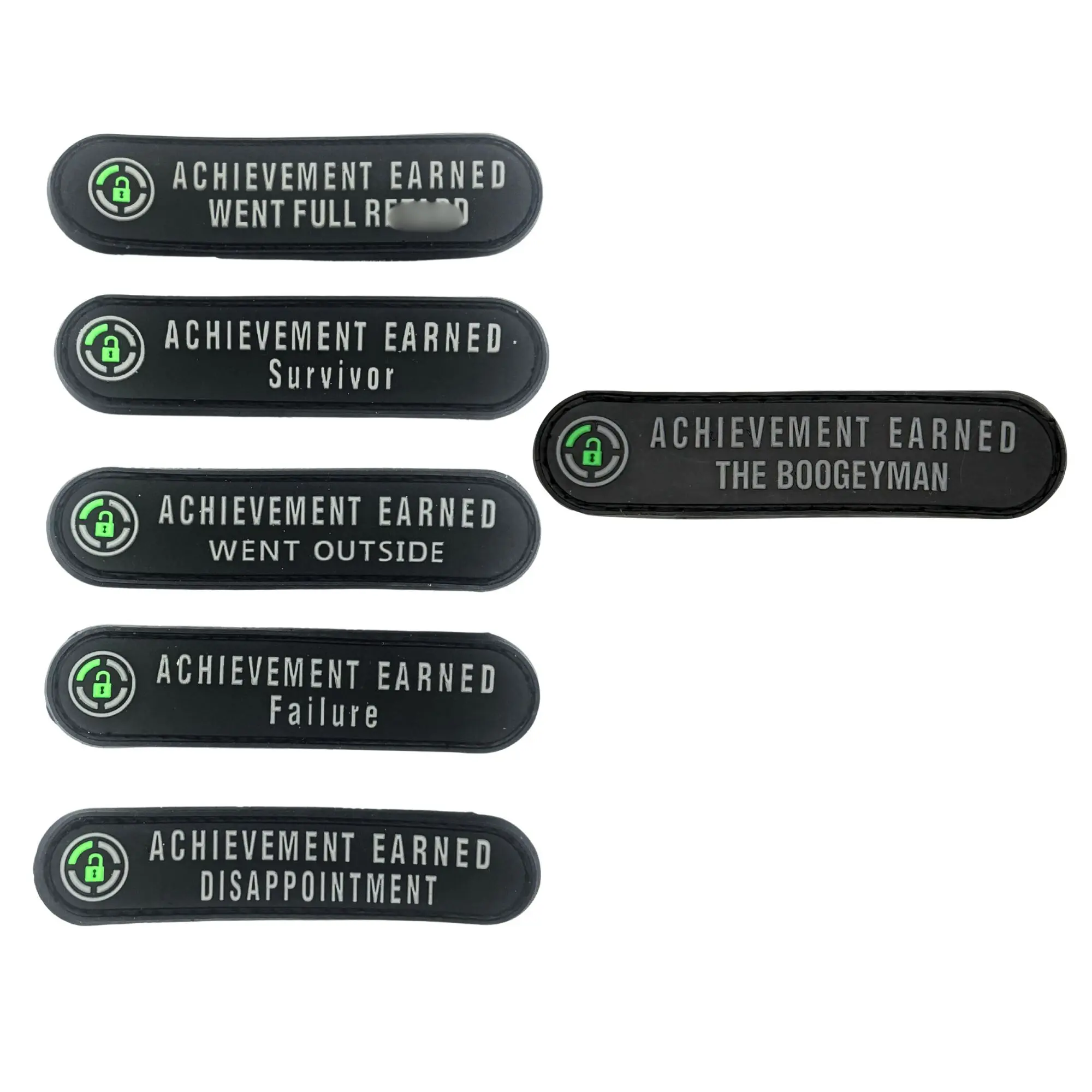Achievement Earned Patches PVC Hook Fastener 3.5x0.75 Inch Many Options to Choose From