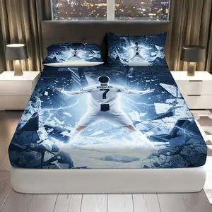 3Pcs Football Star Lightning Energy Fitted sheet Three Piece Set (1*Fitted Sheet+2*Pillowcases, Coreless), Sports theme, Athlete Icon Bedding Set, Mattress protector Soft, Breathable