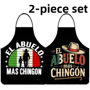 Polyester Father&Grandpa Print Apron Set, 2 Counts ﻿Father's Day Gift Apron,Summer Cooking Apron,BBQ Apron for Men,Gift for Father&Grandfa,Garden Tool,﻿Kitchen Essential,Cleaning Tool,Beer Apron, Kitchen Aprons