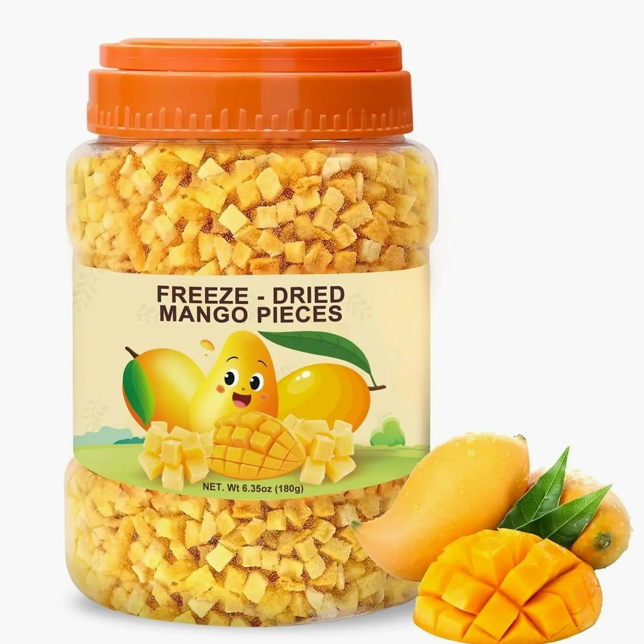 6.3 Oz Premium Freeze-Dried Diced Mango, Natural Crunchy Fruit Snack with Low Calories, Rich in Dietary Fiber, Freeze-Dried Mango Pieces for Kids, Travel, Smoothies, Yogurt, Baking, Healthy Snack