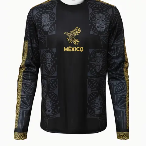 Mexican Men's Long Sleeve Football Jersey, Soccer Shirt, Aztec Comfortable Sport Top, Maya Print, Ideal for Matches & Casual Wear, Sports Jersey, Jersey Shirts, Sporty Jersey