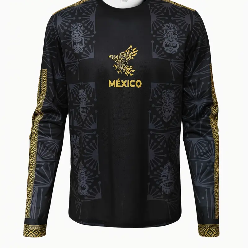Mexican Men's Long Sleeve Football Jersey, Soccer Shirt, Aztec Comfortable Sport Top, Maya Print, Ideal for Matches & Casual Wear, Sports Jersey, Jersey Shirts, Sporty Jersey