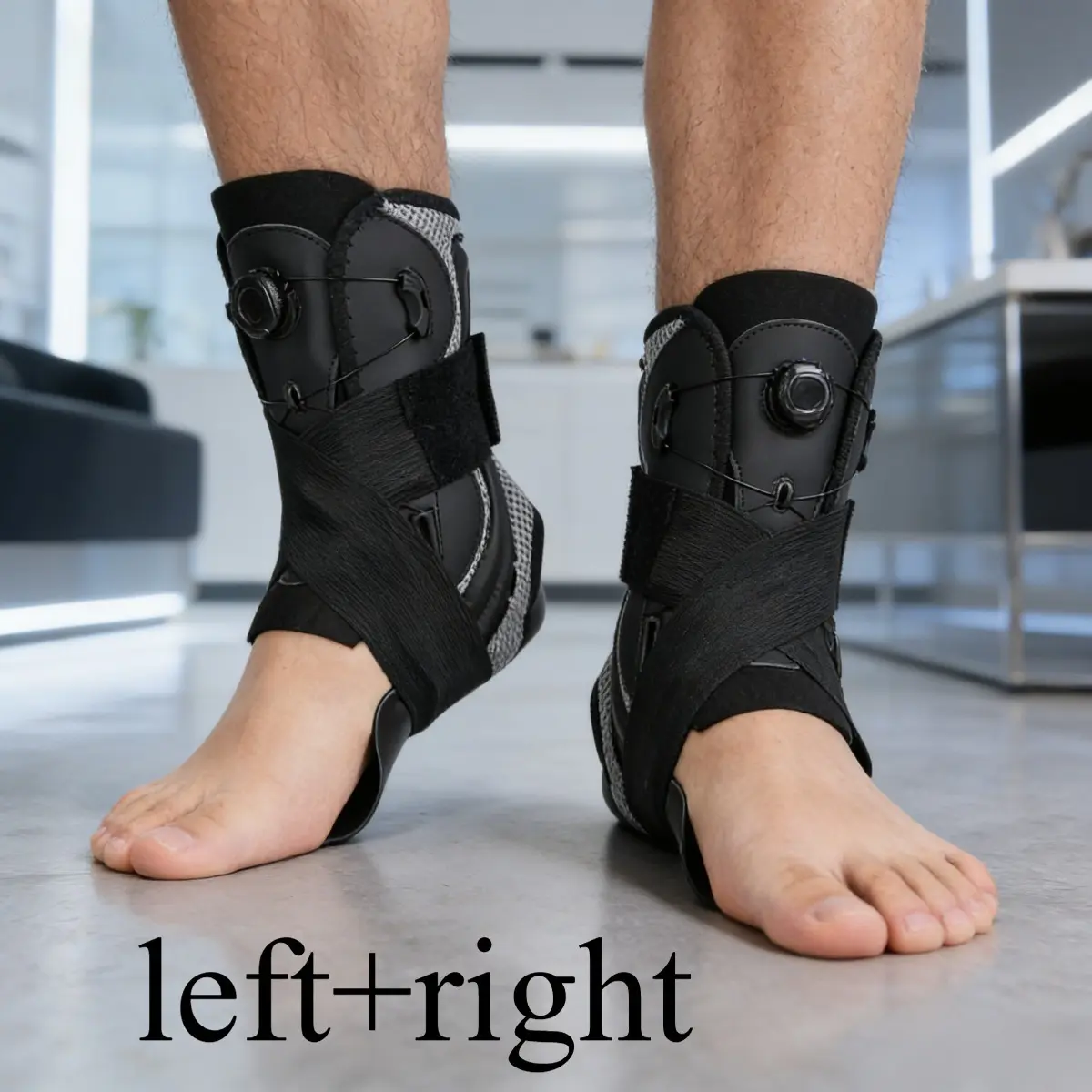 1 Pair Adjustable BOA Dial Ankle Brace with Spring Stabilizer Breathable Ankle Support for Men Women Ankle Brace for Sprained Ankle Plantar Fasciitis Sports Achilles Tendonitis Pain Relief Basketball Running and Everyday Activities (Left+Right)