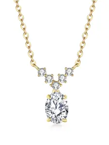 S925 Silver Plated 18k Gold Egg Shape Moissanite Necklace, Meteor Glow Pendant, Main Stone 7x5mm/0.8ct, Elegant Jewelry Gift