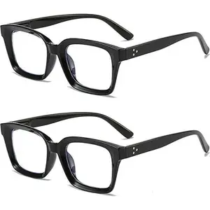 2 Pack Retro Spring Hinge Womens Readers, Blue Light Blocking Computer Square Reading Glasses for Women Men