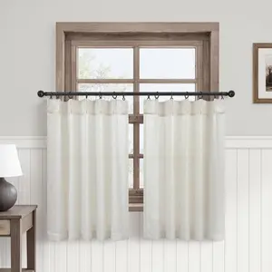 2 Tier Kitchen Curtain 36 Inch Length Back Tab Pinch Pleat Curtains with Hooks Linen Light Filtering Semi Sheer Short Small Window Curtain for Living Room Dining Bedroom 24 x 36in Long 3FT Cream Ivory