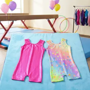 Girls' Sparkly Gymnastics Leotards 2-Pack - Sleeveless Toddler Biketards for Tumbling Dance Classes, Comfortable Stretchy Performance Wear Perfect for Ballet Cheerleading Practice and Recitals