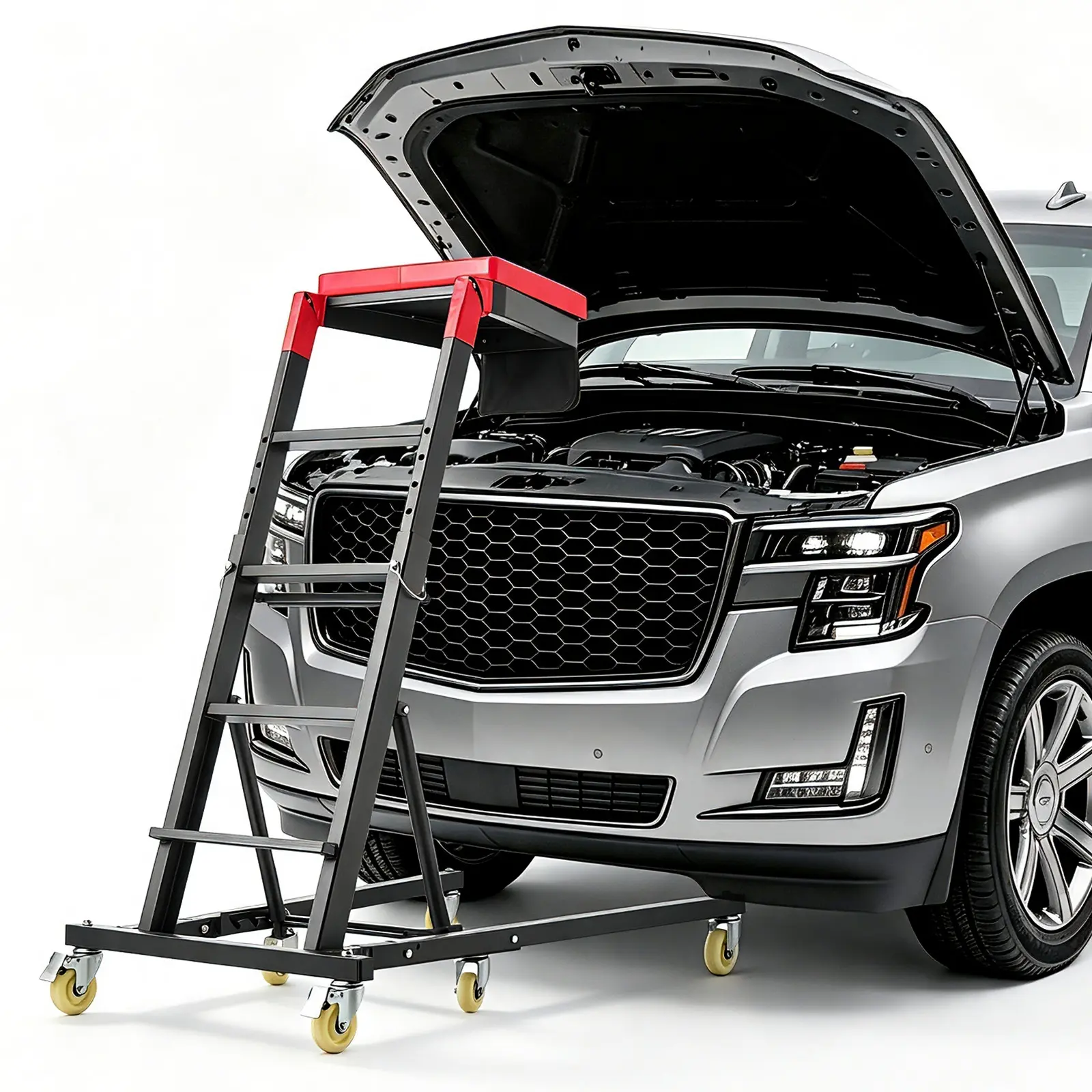 VEVOR High Top Automotive Creeper, 48"-64" Adjustable, 400LBS Heavy-Duty Steel Frame, Stable H-Shaped Creeper Base, 6 Smooth-Rolling Wheels, Easy Folding for Auto Repair Engine Access