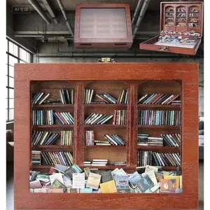 Miniature Book Display Shelf for Stress Relief - Tiny Library Cabinet with Mini Books, Creative Decor for Anxiety Relief, Handcrafted Mini Bookcase, Unique Home Office Decoration, Perfect Gift for Book Lovers art decor home decor collectible figurine