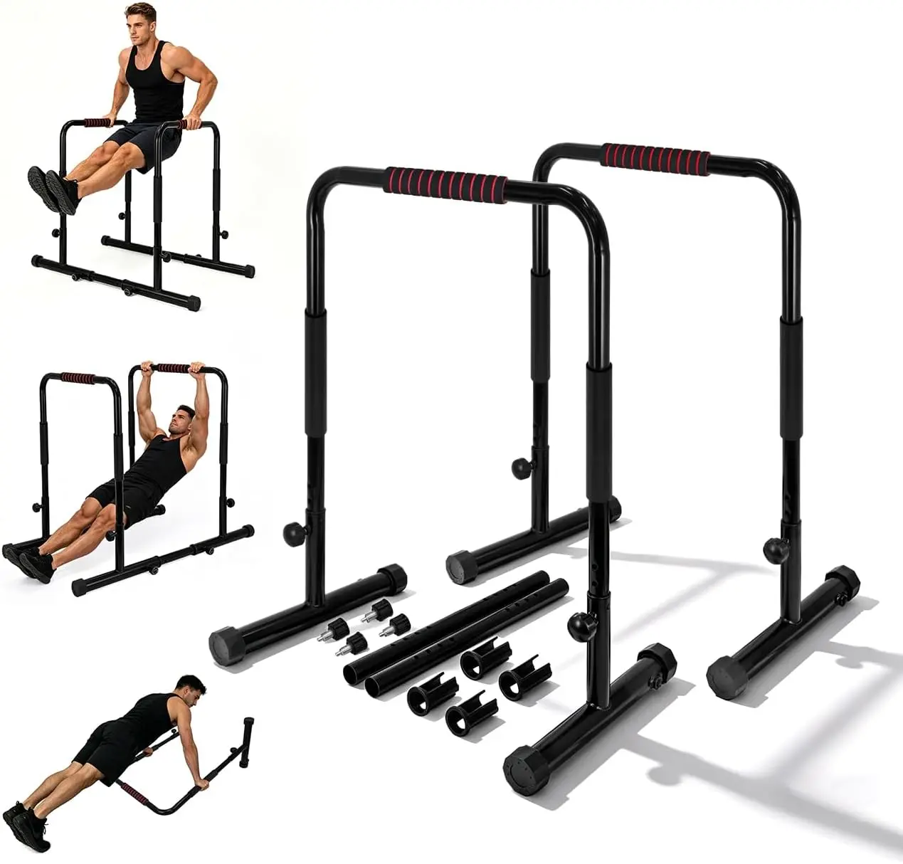 Steel Heavy Duty Dip Bars for Home Gym & Outdoor Use, 1200LBS Capacity Parallel Bars, 9-Level Adjustable Strength Training Station, Ultra-Stable Non-Slip Base, Calisthenics Equipment for Dips, Push-Ups, Core Workouts