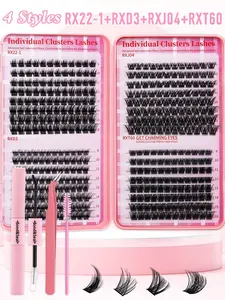 384PCS D Curl Cluster Lashes Book Kit, High Capacity Individual Lash Clusters Mixed 9-16mm Natural Look Wispy Soft And Comfortable False Eyelashes Long-Lasting Individual Lashes Kit With Lash Bond&Seal  Tweezers And Lash Brush