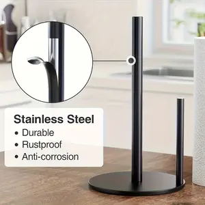Stainless Steel Kitchen Paper Towel Holder with Weighted Base – Heavy-Duty Countertop Organizer | Space-Saving Design | Suitable for Paper Towels, Toilet Paper, and Kitchen Rolls | Wall-Mountable Storage | Modern Kitchen Accessory