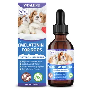 WEALLIN Melatonin for Dogs – Anxiety & Sleep Support with L-Theanine & Chamomile – Fast-Absorbing Bacon Flavor – 2oz Pet Calming Liquid Supplement