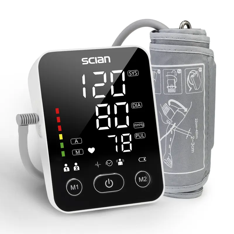 Scian Automatic Upper Arm Blood Pressure Monitor (Home BP Monitor, Automatic BP Device), Clinically Accurate Readings, Comfortable Adjustable Cuff, Large LED Easy-Reading Display, Dual Power Supply, Type-C Cable, Portable for Home/Office Use
