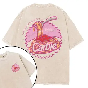 Carbie I Love Carbs Bread Pasta Pizza Printed Gym Shirt, Washed T-Shirt, Oversized 4XL Graphic Gym Shirt, Vintage Washed Tee Cotton, Menswear Fit Top