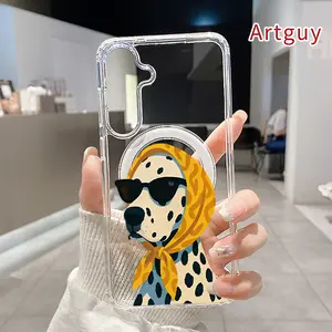 Magnetic Phone case for  Samsung Galaxy S26 Edge S23 Ultra S24 Plus FE S25 S22+ Dandy Dalmatian Charm Pattern Non-Yellowing Shockproof Soft Silicone Transparent Acrylic Large Hole Cover Supports Wireless Charging