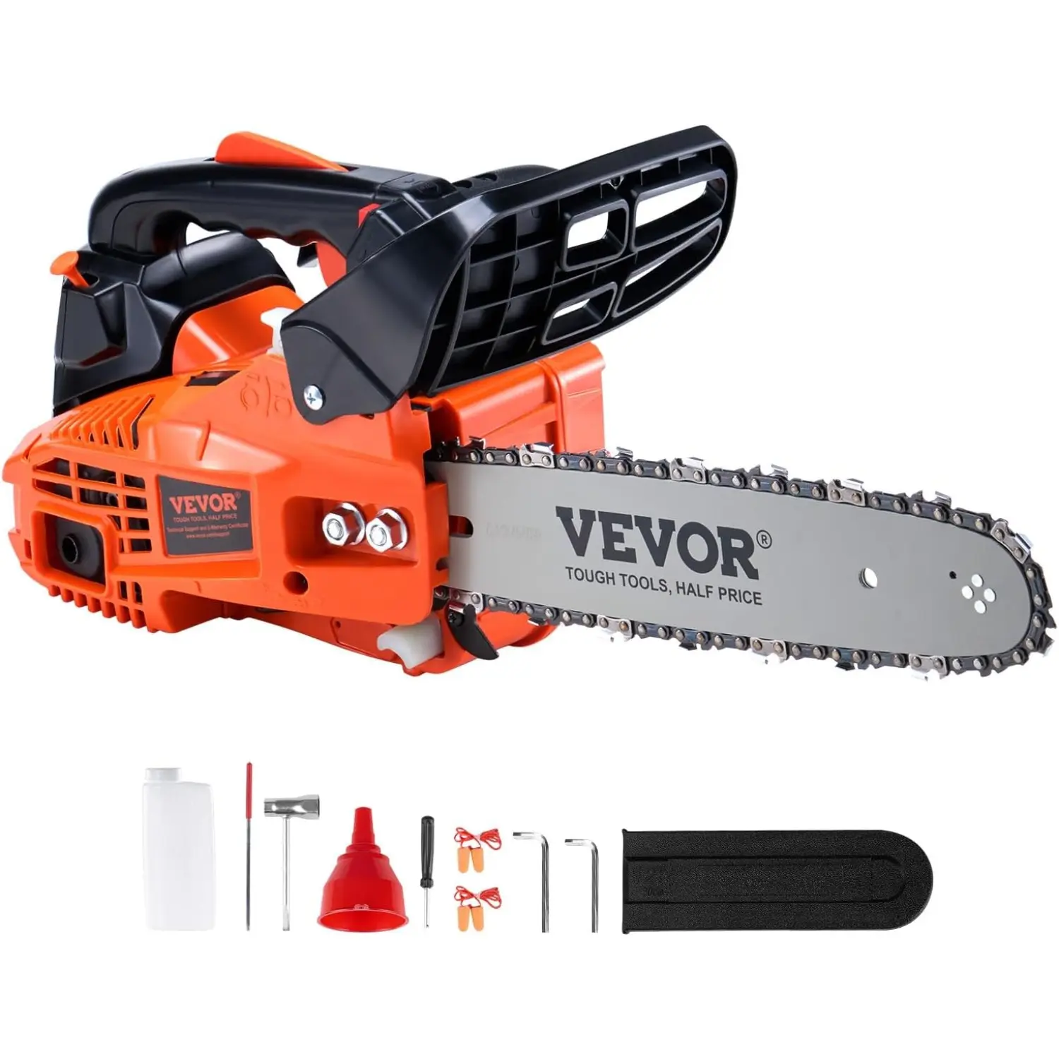 VEVOR 25.4 CC 2-Cycle Top Handle Gas Powered Chainsaw 12 Inch Petrol Handheld Cordless Chain Saw for Tree Wood Cutting