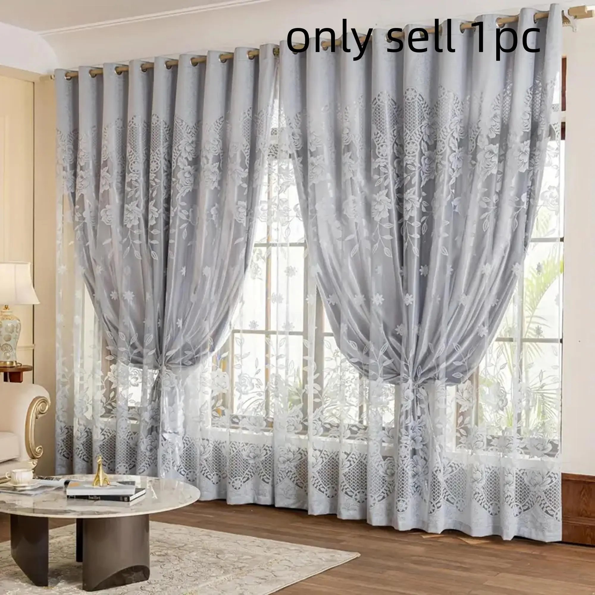European Style Floral Blackout Curtains, Jacquard Embroidery, Dual Layer Insulation, Ring Top Drapes for Bedroom/living Room, Room Decor Curtain, Window Curtain, Embroidered Curtain, Curtain For Windows