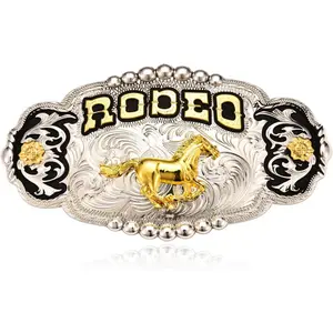 Horse Bull Rider Texas Rodeo Belt Buckle for Men, Running Horse Western Cowboy Buckle, Big Size Large
