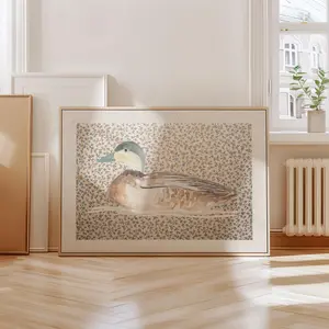 Vintage Mallard Duck Horizontal Print Unframed,Vintage Wall Art, Nursery, Botanical, Cottage core Decor, Decoration(Note: Frame shown for display only).