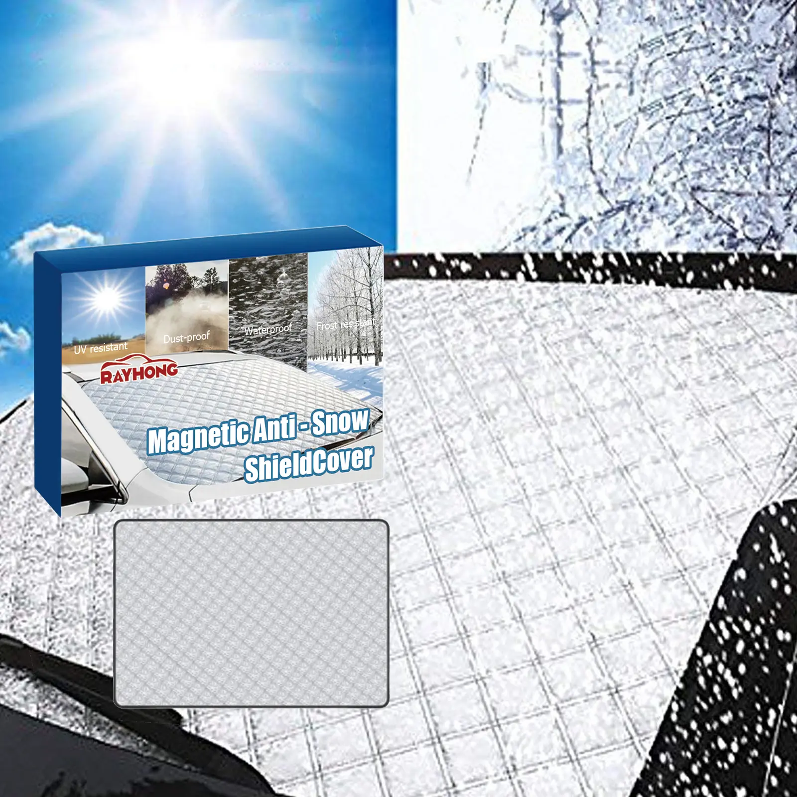 Windshield Cover for Winter Ice/Snow/Frost, Heavy Duty Thick Protective Windscreen Cover, Snow Ice Frost Dust Water Resistent, Heat Car Windshield Snow Cover
