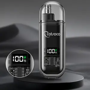 Cotsoco Nose Hair Trimmer for Men Women, Type-C Rechargeable Painless Eyebrow Facial Hair Shaver, Portable LED Display Waterproof Dual Edge Blades, IPX7 | Safe Distance Trimming