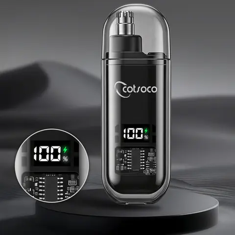 Cotsoco Nose Hair Trimmer for Men Women, Type-C Rechargeable Painless Eyebrow Facial Hair Shaver, Portable LED Display Waterproof Dual Edge Blades, IPX7 | Safe Distance Trimming