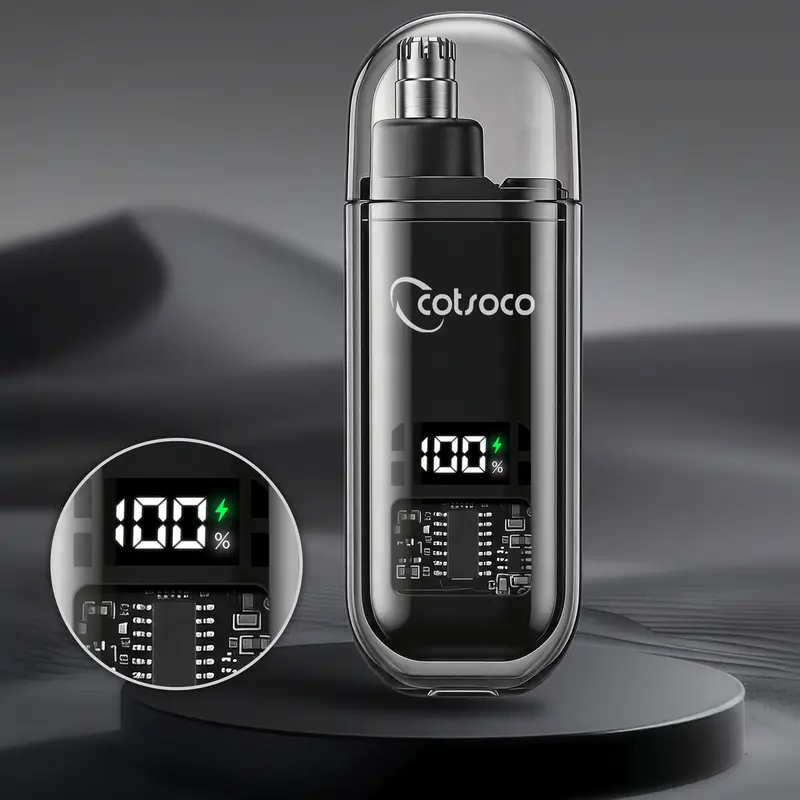 Cotsoco Nose Hair Trimmer for Men Women, Type-C Rechargeable Painless Eyebrow Facial Hair Shaver, Portable LED Display Waterproof Dual Edge Blades, IPX7 | Safe Distance Trimming