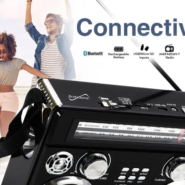 Supersonic SC-1097BT Retro AM/FM/SW 3-Band Portable Radio