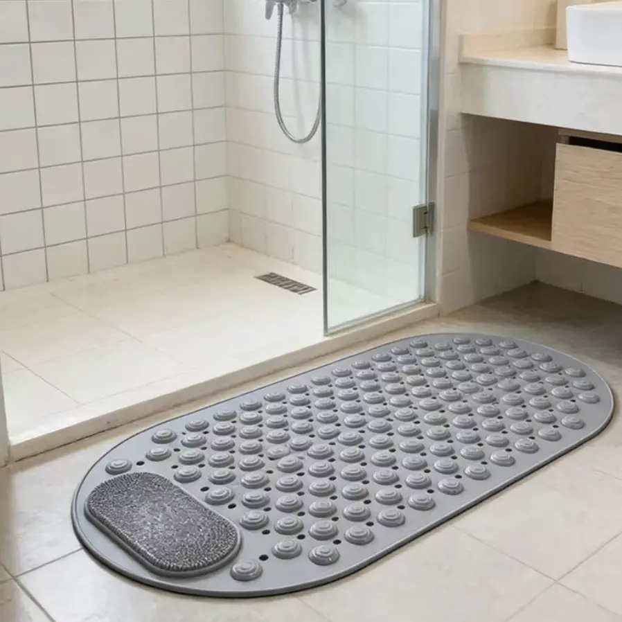 Oval Non-Slip Grip Bath Mat - Bathroom Bathtub Massage Mat with Strong Suction Cups, Durable Bath Accessory, Non-Slip Grip Bath Mats