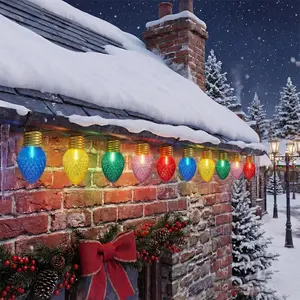 16FT  Christmas Lights,C7  Xmas String Light Christmas Outdoor Decorations Lights with 10 Large   Multicolor Bulb for Holiday  Roof Yard Garden Decorations