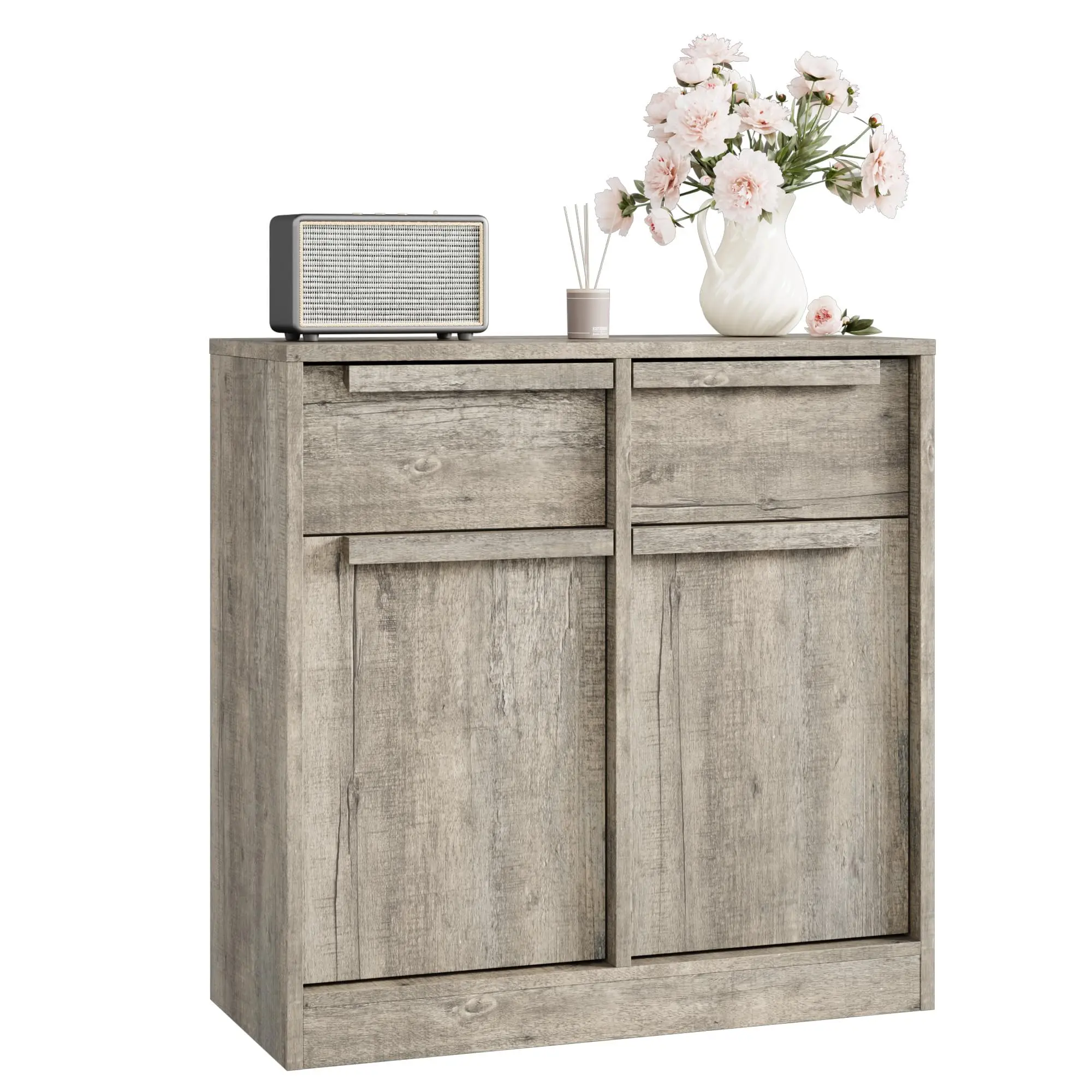 Garvee Contemporary Buffet with Storage – Modern Sideboard for Dining Room/Kitchen/Living Room – 2 Doors, 2 Drawers – Elegant Black Finish – Perfect for Dishes or Coffee Corner