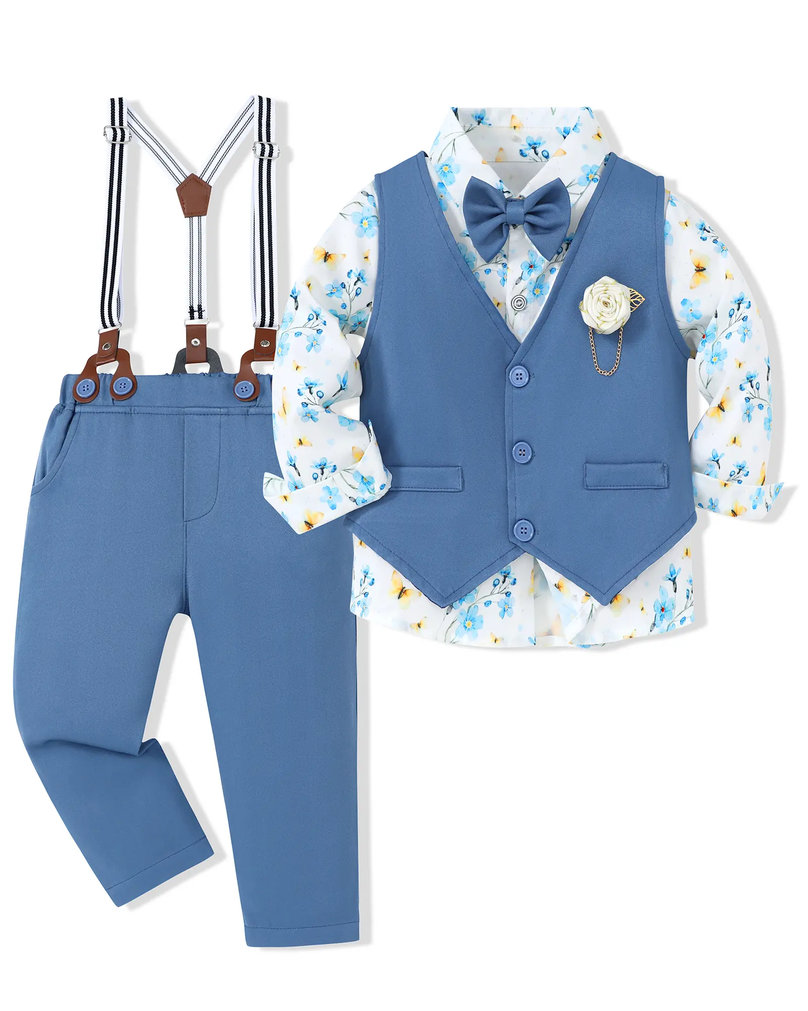Toddler Boys' 5-Piece Classic Cotton Blend Tuxedo Set - Vest, Suspender Pants & Match Style Outfit for Wedding, Thanksgiving, Polka Dot Gentleman Attire, Classic Sets, Toddler Tuxedo, Match Style Set