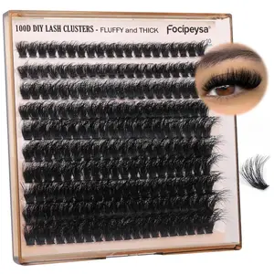 100D DIY Eyelash Extensions Fluffy Thick Lash Clusters 10-18MIX D Curl Wispy Individual Lashes for Beginners 200pcs Synthetic Silk Fibers