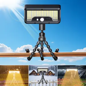 Solar Motion Sensor Outdoor Light with Flexible Octopus Tripod, 92LED Warm Light 4 Lighting Modes, USB & Solar Dual Charging IP65 Waterproof Security Light for Yard Garden Fence Tree